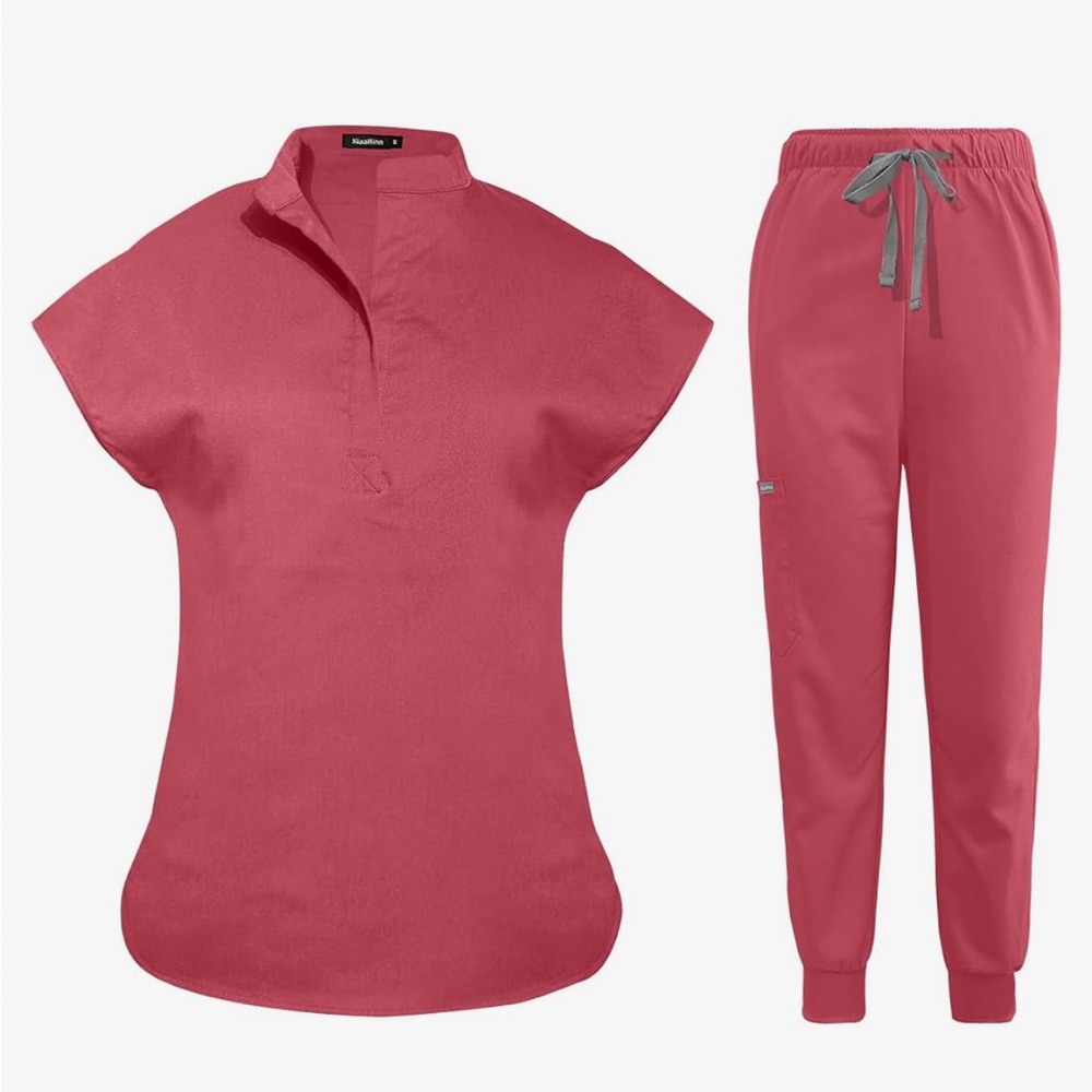 Pink Scrub Set with Gray Accents